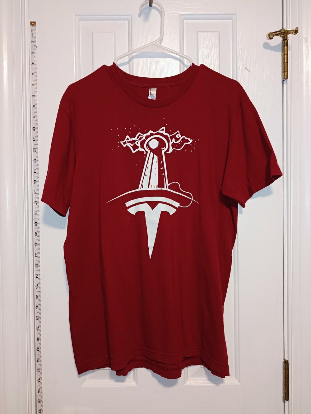 Tesla - Red Graphic Logo T-Shirt American Apparel Tee - Sz L - EUC